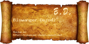 Biswanger Dezső névjegykártya